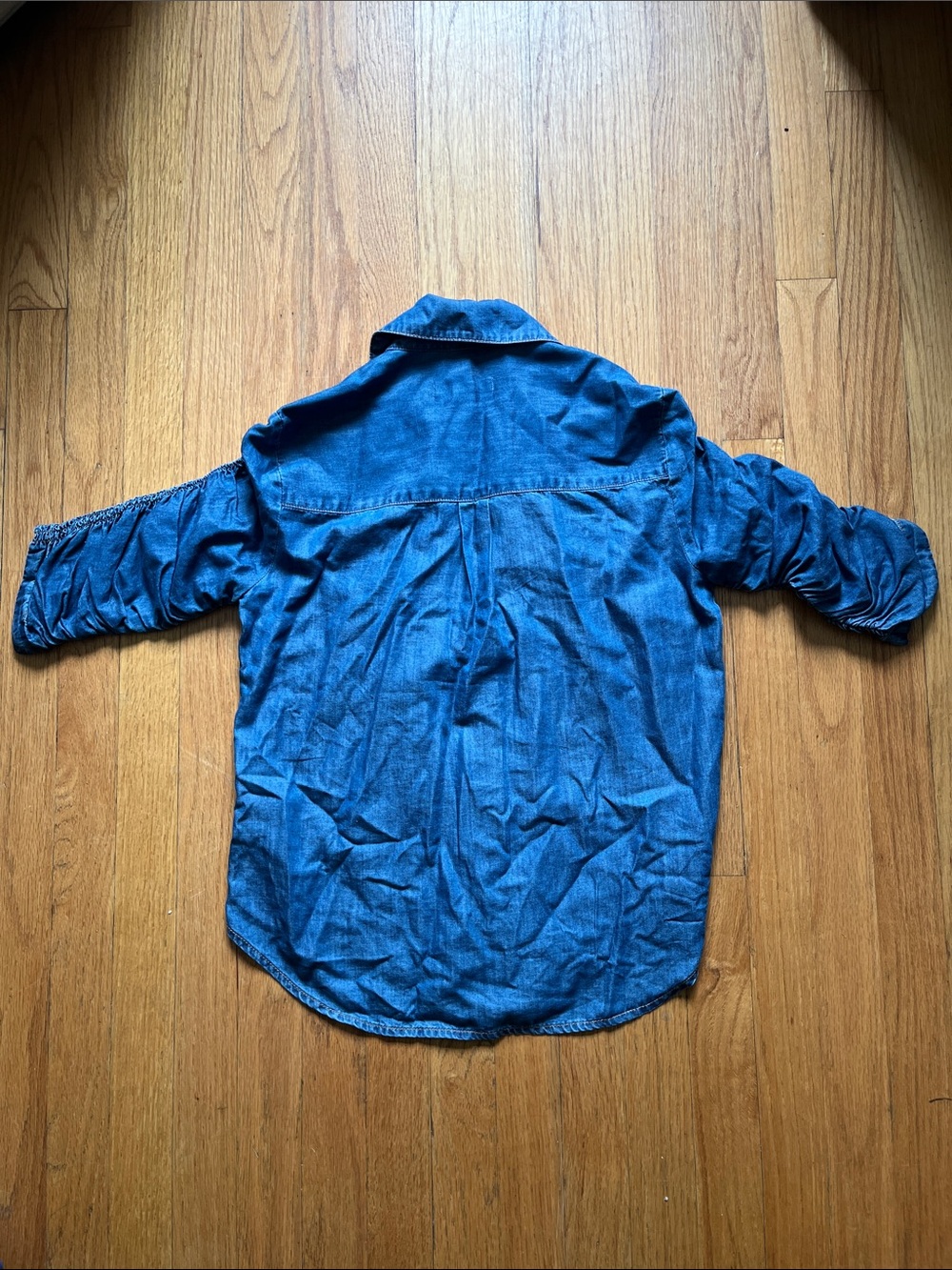 VERONICA BEARD Porta Chambray Ruched Denim Button-Up Shirt Smocked 3/4 Sleeves - Picture 3 of 8